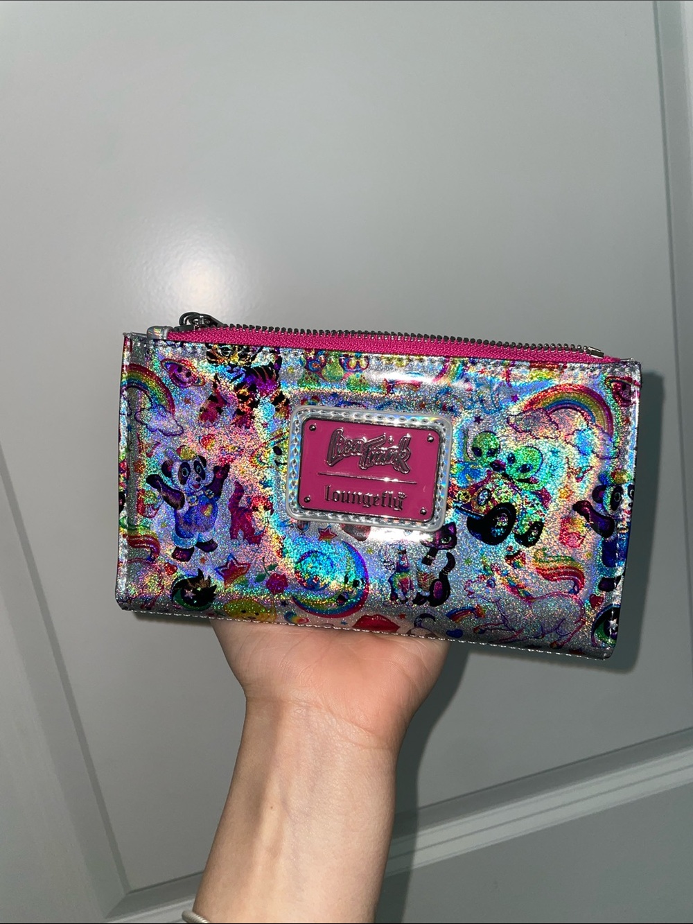 Loungefly Lisa Frank Silver Holographic Zip Clutch - Picture 6 of 6